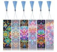 6 marcapáginas de pintura de diamantes, 5D DIY Mandala Diamond Painting, kit de pintura de bordado por números para estudiantes, graduación, regalo de cumpleaños y marca de página