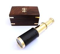 6 "marinero náuticas telescopio de latón de pirata con anclaje de mano en caja de madera, decoración del hogar juguete regalo