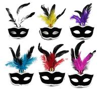 6 Mascara Veneciana para Carnaval, Mascara Carnaval Veneciana Media Cara Mujer, Mascara Baile Pluma Brillante, Mascara Retro Vintage Fiesta Gatsby Unisex (Pack 6 Mascara con Pluma Colombiana)