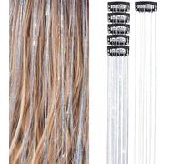 6 mechones de pelo con clip en la isla para enganchar, plateados, para niños, con purpurina, para mujeres, niñas, niños