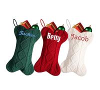 6 medias de Navidad bordadas personalizadas de 16.5 pulgadas, con nombre bordado personalizado para colgar, medias de Navidad de punto trenzado para chimenea, decoración de fiestas de Navidad