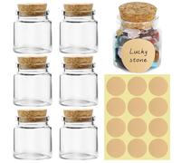 6 mini botellas de cristal con corcho, tarros pequeños con tapa, etiquetas adhesivas, vidrio con tapa de corcho, 50 ml, mini botellas de cristal para regalos de boda, fiestas, especias y mermeladas