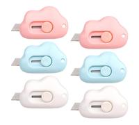 6 mini cúteres, cuchillo de utilidad en la nube, 3 colores, abrecartas, abrecartas, cortador estándar para sobres, paquete de papel, papel, caja