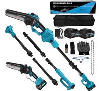 6" Mini Motosierra con Bateria, 2 en 1 Motosierra eléctrica de 6 pulgadas Telescópica y Electrica Podadora Telescópica, Motor Brushless, Sistema de Lubricación, Altura de Trabajo de 15 FT