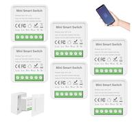 6 módulos de interruptor de luz inteligente de 2 vías, interruptor WiFi Smart Life, mini interruptor WiFi DIY compatible con la aplicación Tuya, Alexa y Google Home, cable neutro, se adapta detrás del