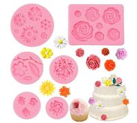 6 Molde Fondant Para Tartas,Mini Moldes De Flores Reposteria,Molde Silicona Flores para Decoración de Tartas,Forma de Rosas Molde de Silicona para Manualida ,Fria Moldes Fondant Silicona Para Postres