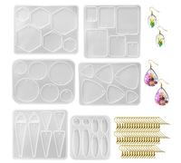 6 moldes de silicona para pendientes de resina con 50 ganchos dorados para las orejas, molde de resina epoxi con agujeros, pendientes hechos a mano, fabricación de joyas para pulseras, colgantes