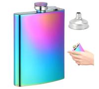 6 Oz Juego de Petaca y Embudo de Acero Inoxidable, 170ML Mini Petaca con Embudo, Acabado Iridiscente de Arcoíris, Petaca de Bolsillo