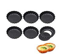 6 Pack antiadherentes 4 pulgadas Quiche Tart Pan, sartén para quiche redonda con fondo extraíble, molde de horno con revestimiento antiadherente y bordes ondulados,Moldes para Tartas Redondos,10cm
