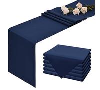 6 Pack Caminos Azul Tibetano Caminos 9 FT, Camino Mesa Poliéster Rústico 12x108 Inch Granja, Caminos Mesa Lavables Reutilizables para Bodas Fiestas Cumpleaños Decoraciones Mesa Banquete