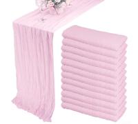 6 Pack Caminos de para mesa Gasas Boho Beige para Bodas y Fiestas, Tela Poliéster Arrugada para estilo Rústico, para decoración Elegante 43x274 cm(Nude pink)