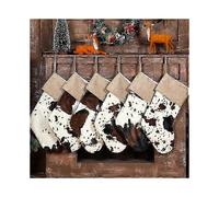 6 Pack Christmas Cow Print Stockings Bulk 20 Inch Large Plush Christmas Stockings Western Black Brown Christmas Stockings Gifts Farmhouse Country Stoc