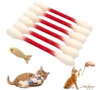 6 Pack Cotton Swabs Cat Toys with Catnip, Interactive Felt Kitty Kicker Toy Sticks, Durable Big Kitten Chew Dental Teething Ropes for Boredom Exercise Play Anxiety Digestive Aid Lover Gift (Red)