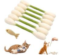 6 Pack Cotton Swabs Cat Toys with Catnip, Interactive Felt Kitty Kicker Toy Sticks, Durable Big Kitten Chew Dental Teething Ropes for Boredom Exercise Play Anxiety Digestive Aid Lover Gift (Green)