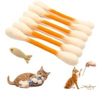 6 Pack Cotton Swabs Cat Toys with Catnip, Interactive Felt Kitty Kicker Toy Sticks, Durable Big Kitten Chew Dental Teething Ropes for Boredom Exercise Play Anxiety Digestive Aid Lover Gift (Orange)