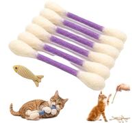 6 Pack Cotton Swabs Cat Toys with Catnip, Interactive Felt Kitty Kicker Toy Sticks, Durable Big Kitten Chew Dental Teething Ropes for Boredom Exercise Play Anxiety Digestive Aid Lover Gift (Purple)