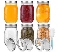 6 Pack Tarros de Cristal con Tapa,Tarros de Albañil con Tapas Almacenamiento Frasco de Mason Jar 450 ml Para Mermeladas de Bricolaje,Yogur Pudín Jelly Pickles Candies con 18pcs Lids de Repuesto