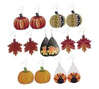6 Pairs of The Lid Turkeys Chomps Pumpkin Maple Leaf Drop Jewelry Thanksgiving Turkey Earrings Leather