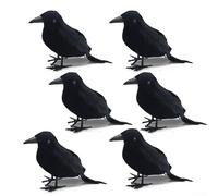 6 pájaros artificiales de cuervo para Halloween, accesorios de película, decoración de caza, diseño de plumas negras, adecuado para porche, patio, espantapájaros uso al aire libre