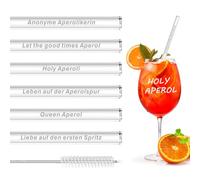 6 Pajitas Cristal Reutilizables, Largas Pajitas de Vidrio con Cepillo de Limpieza, Adecuado para Té con Leche, Batidos, Cócteles, Jugos (Aperol Spritz)