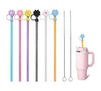 6 Pajitas De Colores Para Stanley Cup, Para Vasos De Viaje Stanley De 40/30 Oz, Pajitas Stanley Reutilizables Extra Largas De 31 Cm Con 6 Tapa De Pajitas De Silicona Y 2 Cepillos De Limpieza
