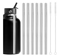 6 pajitas de metal de repuesto para botella Hydro Flask de boca ancha, tapa de popote compatible con botella de agua Hydro Flask de 64 onzas, pajitas de acero inoxidable con 2 piezas de cepillos