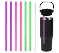 6 pajitas de repuesto para vaso Stanley IceFlow de acero inoxidable de 30 onzas, popotes de plástico reutilizables compatibles con Stanley IceFlow de 40 onzas, 20/64 onzas (morado, rosa, verde)