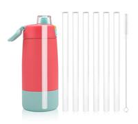 6 pajitas de repuesto para vasos Ello, pajitas de plástico reutilizables con cepillo de limpieza para Ello Kids Colby botella de agua aislada de acero inoxidable de 12 onzas (BPA)