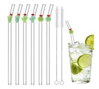 6 pajitas de vidrio reutilizables lindas y divertidas con diseño colorido de cactus, pajitas de vidrio transparente de 7.9 pulgadas dobladas con 2 cepillos de limpieza para bebidas, fiestas, batidos