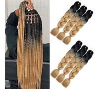 6 Paquetes de Extensiones de Pelo Sintético Ombre Jumbo Trenzas de 50 cm, Afro, Extensiones (Marrón Claro Negro)
