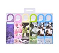 6 paquetes de fragancias aromáticas para perchas de armario y cajón de coche: jazmín, orquídea, algodón fresco, lavanda y vainilla.