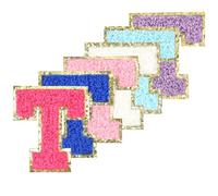 6 parches de letras autoadhesivas de felpilla termo-adhesivas para planchar sobre letras universitarias con brillantina para pegar en bolsas de ropa, fundas de teléfono portátil (color mixto, T)