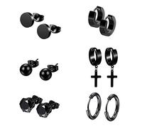 6 Pares Acero Inoxidable Pendientes pour Hombre Mujer Niña, Pendientes Hombres Cruz, Pendientes Mujer Aros, Pendientes Negros Hombre, Pendientes Aros Hombre Mujer Aretes Pendientes Diamantes Piercing