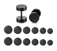 6 Pares Aretes Negros, Pendientes de Acero Inoxidable, Pendientes Negros, Pendiente Hombres Negro para El Aderezo Diario y a Juego (4mm, 5mm, 6mm, 7mm, 8mm,10mm)