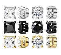 6 pares de aretes de clip de 8 mm, aretes sin perforación de circonita negra, plateada y dorada para hombres y mujeres, aretes magnéticos con diseño hipoalergénico, elegantes aretes de tuerca para