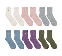 6 Pares De Calcetines De Felpa Para Mujer, Calcetines De Lana Para Mujer Con Amor Bordado, Calcetines De Cama Multicolores Para Mujer, Bonitos Calcetines Para Mujer