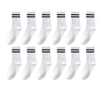 6 Pares de Calcetines Deportivos Blancos para Mujer, Transpirables de Algodón, Informales, de Tripulación, Diseño de Dos Rayas, Esenciales para el Fitness