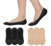 6 pares de calcetines invisibles para mujer, ultra delgados, invisibles, de corte bajo, antideslizantes, línea casual delgada, zapatos deportivos (negro, color piel), Negro, color piel, talla única