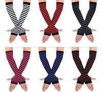 6 pares de guantes largos sin dedos para mujer, de punto, muslo, a rayas, calentadores de brazos, punk, góticos, rock, con agujero para el pulgar, elásticos, ropa gótica (color diversificado),
