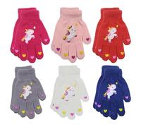 6 pares de guantes para niños, guantes cálidos de invierno, guantes elásticos de punto, guantes bonitos de dibujos animados, adecuados para niños y niñas de 5 a 11 años, 15 * 10cm(Color aleatorio)