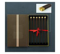 6 pares de palillos de porcelana con cabeza de metal de alta calidad, reutilizables, aptos para lavavajillas, palillos de hueso de cerámica de alta calidad con caja delicada, color negro