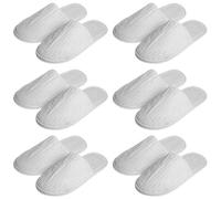 6 pares de pantuflas de invitados para hotel: tamaño universal 28,5 x 11,5 cm, zapatillas de rizo con cierre lavable, antideslizante, para spa, fiestas, invitados, hotel (rojo, azul y gris), Blanco