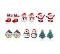 6 Pares de Pendientes Clip Navideños, Bonitos y Delicados Pendientes Sin Perforar Vacaciones Invierno de Resina para Niñas y Adolescentes Joyería Navideña Decoración Festiva(Combo 3)