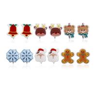 6 Pares de Pendientes Clip Navideños, Bonitos y Delicados Pendientes Sin Perforar Vacaciones Invierno de Resina para Niñas y Adolescentes Joyería Navideña Decoración Festiva(Combo 2)