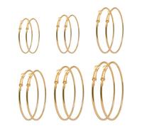 6 Pares de Pendientes de Aro de Acero Inoxidable para Mujer - Grandes, Dorados, 2,5 cm/3 cm/4 cm/5 cm/6 cm/7 cm