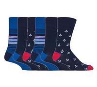6 pares Gentle Grip calcetines hombre sin elastico 39-45 eur colores surtidos cuadrados (MGG549 Anchors)