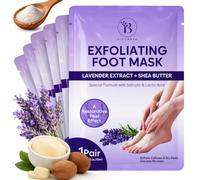 6 Pares Mascarilla Exfoliante para Pies con Lavanda y Manteca de Karité | Elimina la Piel Seca de Talones y Plantas en Varios Días, Incluye Tira Adhesiva Ajustable al Tobillo