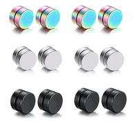 6 Pares Pendientes Falsos, Magnéticos, Iman Hombre, Acero Inoxidable, Sin Agujero, Punk Hip-Hop, Hombres Mujer Unisex