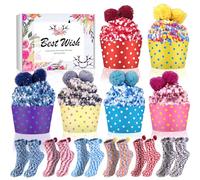 6 pares regalo para mujer calcetines suaves para mujer Navidad divertidos calcetines de mujer ideas regalo cómodos cálidos invierno Cupcake suaves calcetines coloridos para casa regalos para niñas