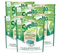 6 pastillas para lavavajillas Svelto Powered By Nature Todo en 1 para limpieza excepcional con ingredientes de origen natural - 6 paquetes de 15 pastillas